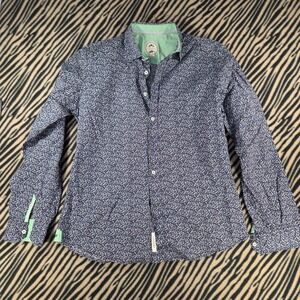 Ganesh Mens XL Navy Blue Micro Floral Ditsy Print Shirt Mint Contrast Italian